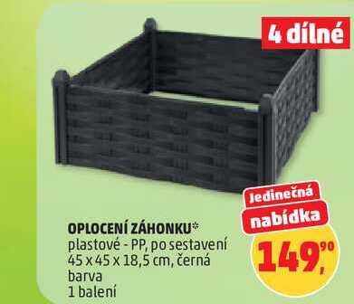 OPLOCENÍ ZÁHONKU plastové - PP, po sestavení 45 x 45 x 18,5 cm, černá barva, 1 balení 