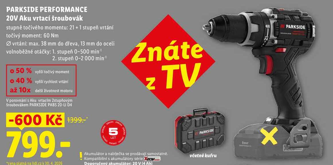 PARKSIDE PERFORMANCE 20V Aku vrtací šroubovák