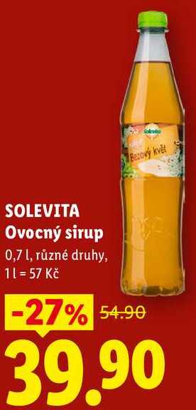 SOLEVITA Ovocný sirup, 0,7 1, 