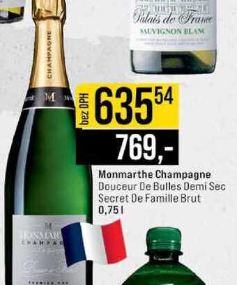 Monmarthe Champagne Douceur De Bulles Demi Sec Secret De Famille Brut 0,75l