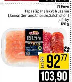 El Pozo Tapas španělských uzenin Jamón Serrano.Chorizo,Salchichón plátky 120 g