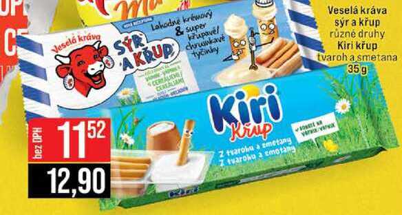 Veselá kráva sýr a křup různé druhy Kiri křup tvaroh a smetana 35g