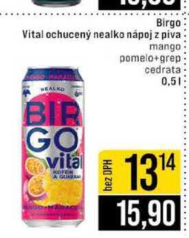 Birgo Vital ochucený nealko nápoj z piva mango pomelo+grep: cedrata 0,5l