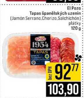 El Pozo Tapas španělských uzenin Jamón Serrano.Chorizo,Salchichón plátky 120 g 