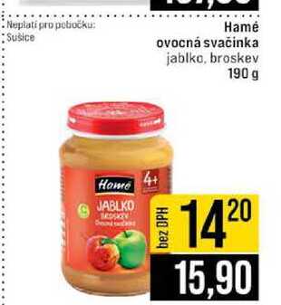 Hamé ovocná svačinka jablko, broskev 190 g