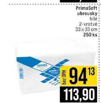 PrimaSoft ubrousky bilé 2-vrstvé 33 x 33 cm 250 ks
