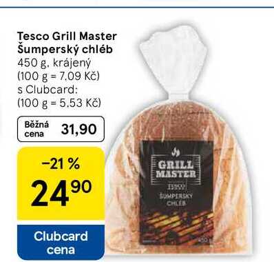 Tesco Grill Master Šumperský chléb, 450 g. krájený 