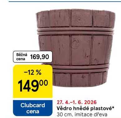 Vědro hnědé plastové, 30 cm, imitace dřeva 