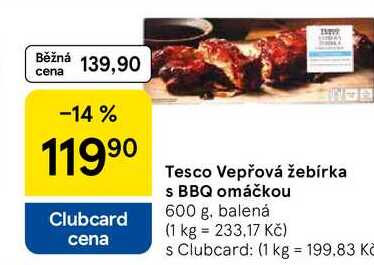 Tesco Vepřová žebírka s BBQ omáčkou, 600 g, balená 