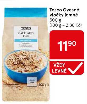 Tesco Ovesné vločky jemné, 500 g  