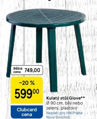 Kulatý stůl Giove, Ø 90 cm, bilý nebo zelený, plastový