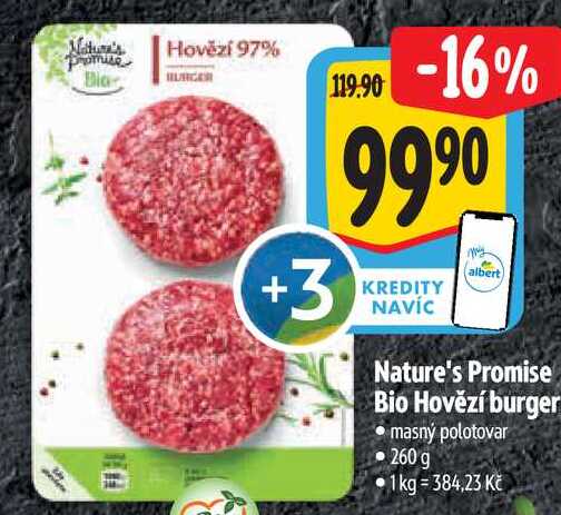 albert Nature's Promise Bio Hovězí burger, 260g 