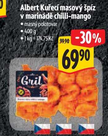 Albert Kuřecí masový špíz v marinádě chilli-mango, 400 g 