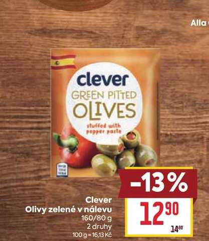Clever Olivy zelené v nálevu 160/80 g