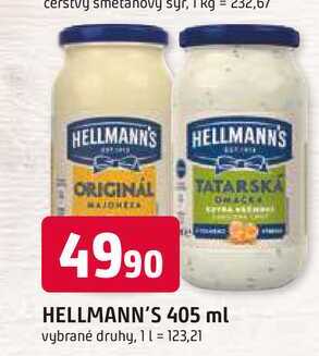 Hellmann's tatarská omáčka, majonéza 405ml, vybrané druhy