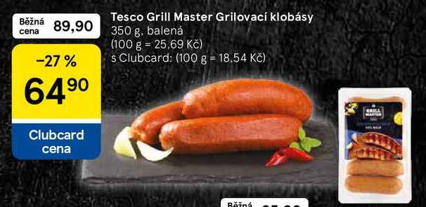 Tesco Grill Master Grilovací klobásy, 350 g, balená  