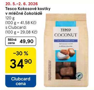 Tesco Kokosové kostky v mléčné čokoládě, 120 g 