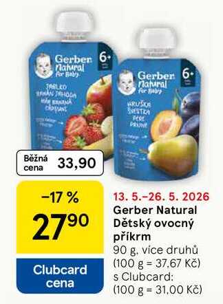 Gerber Natural Dětský ovocný příkrm, 90 g