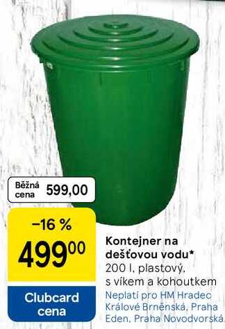 Kontejner na dešťovou vodu, 200 l, plastový. s víkem a kohoutkem   