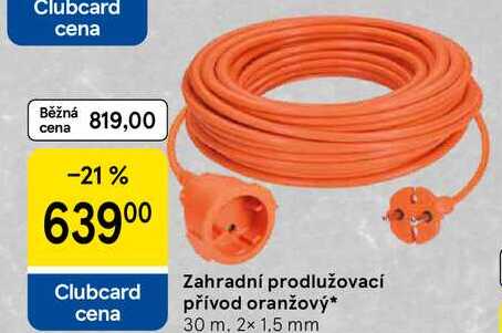 Zahradní prodlužovací přívod oranžový, 30 m. 2x 1.5 mm