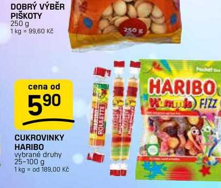 CUKROVINKY HARIBO vybrané druhy 25-100 g 