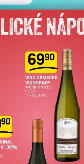 VÍNO ZÁMECKÉ VINOHRADY vybrané druhy 0,75l