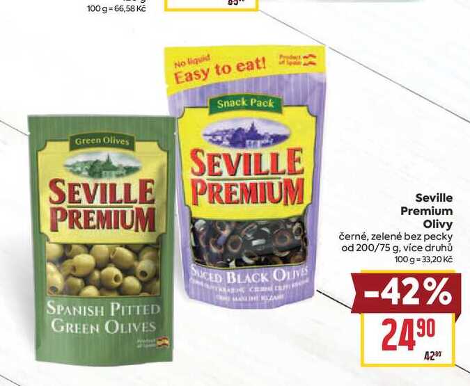 Seville Premium Olivy černé, zelené bez pecky od 200/75 g