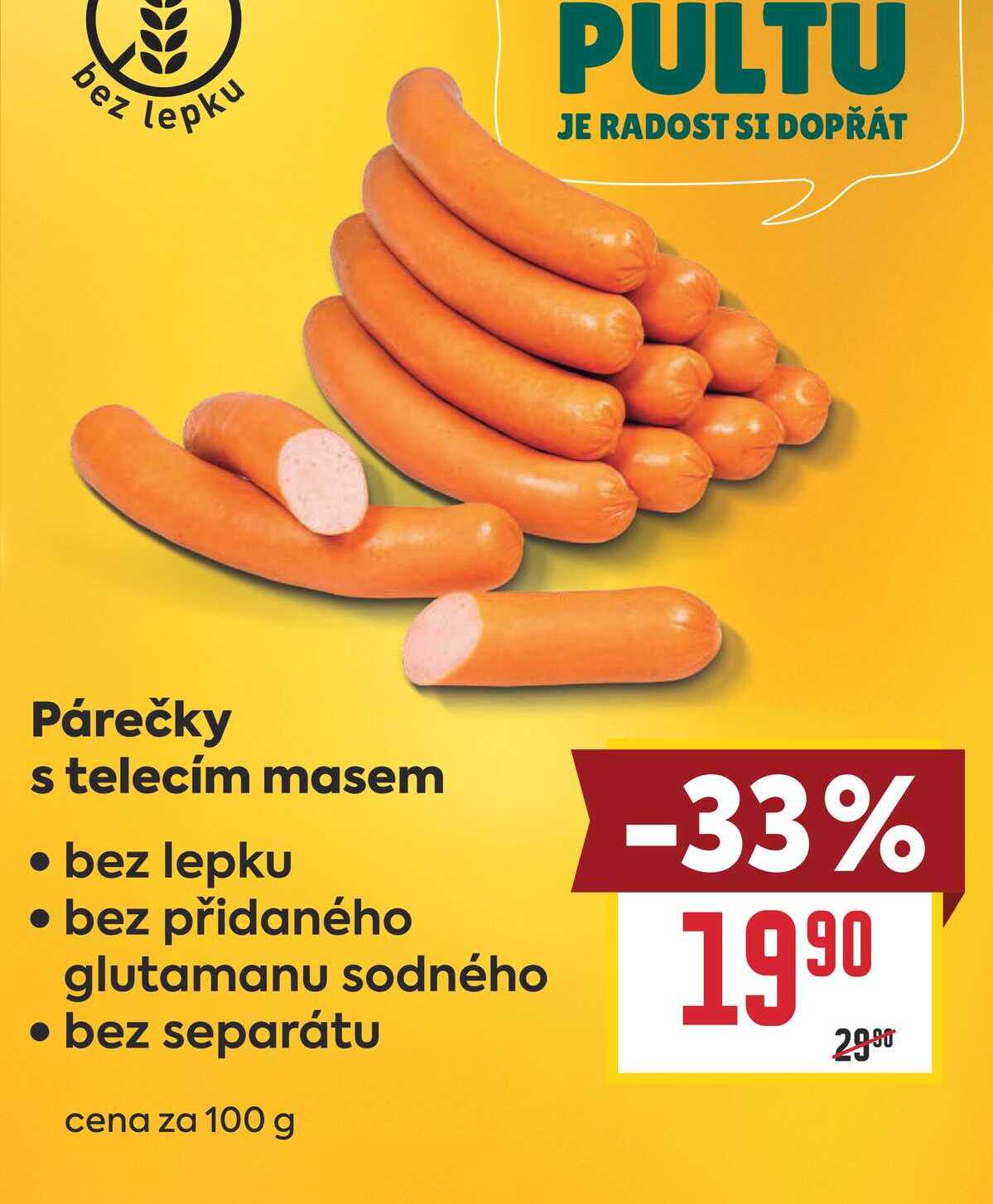 Párečky s telecím masem bez lepku bez přidaného glutamanu sodného bez separátu cena za 100 g