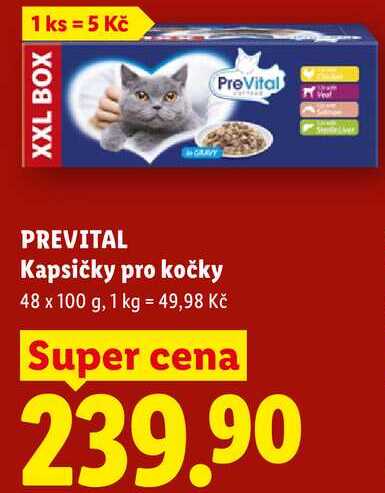 PREVITAL Kapsičky pro kočky, 48 x 100 g