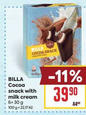 BILLA Cocoa snack with milk cream 6x30 g