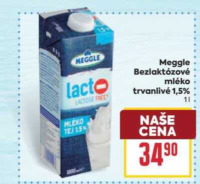 Meggle Bezlaktózové mléko trvanlivé 1,5% 1l