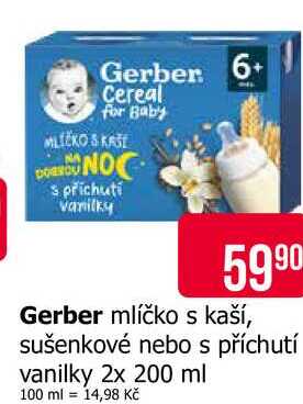 Gerber mlíčko s kaší, sušenkové nebo s příchutí vanilky 2x 200 ml