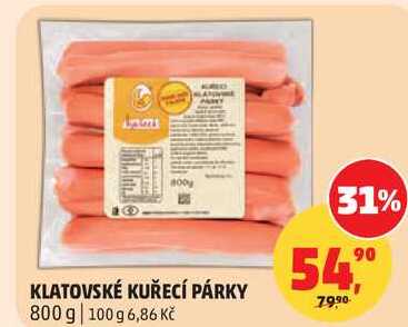 KLATOVSKÉ KUŘECÍ PÁRKY, 800 g