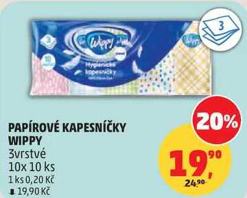 PAPÍROVÉ KAPESNÍČKY WIPPY, 10x 10 ks
