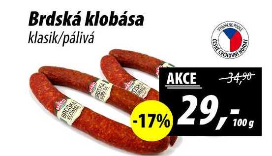 Brdská klobása klasik/pálivá, 100 g