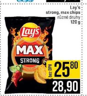 Lay's strong, max chips různé druhy 120 g 