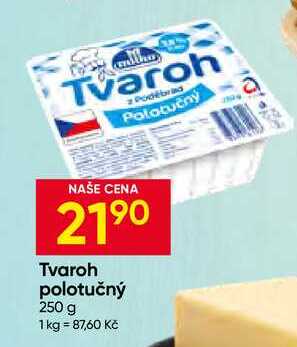 Milko Tvaroh z Poděbrad polotučný 250g, vybrané druhy