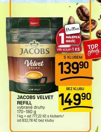 JACOBS VELVET REFILL vybrané druhy 170-180 g