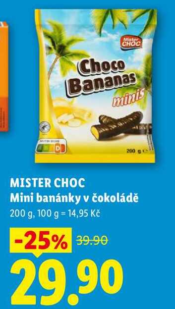 MISTER CHOC Mini banánky v čokoládě, 200 g