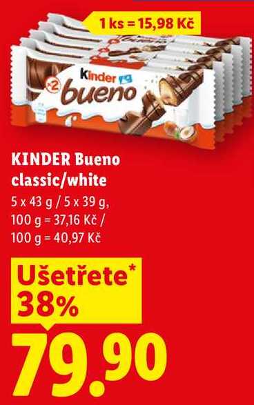 KINDER Bueno classic/white, 5 x 43 g/5 x 39 g