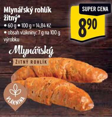 Mlynářský rohlík žitný, 60 g