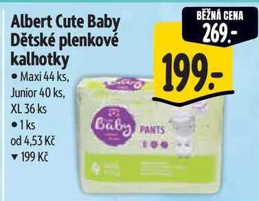 Albert Cute Baby Dětské plenkové kalhotky, Maxi 44 ks, Junior 40 ks, XL 36 ks