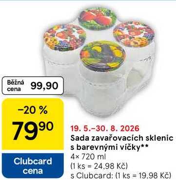 Sada zavařovacích sklenic s barevnými víčky, 4x 720 ml  