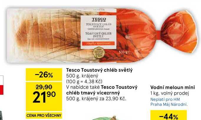 Tesco Toustový chléb světlý, 500 g. krájený  