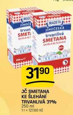 JČ SMETANA KE ŠLEHÁNÍ TRVANLIVÁ 31% 250 ml