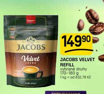 JACOBS VELVET REFILL vybrané druhy 170-180 g