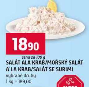 SALÁT ALA KRAB MOŘSKÝ SALÁT A'LA KRAB SALÁT SE SURIMI vybrané druhy 100g