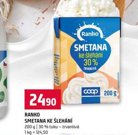 RANKO SMETANA KE ŠLEHÁNÍ 200 g 30 % tuku trvanlivá