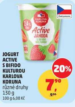 JOGURT ACTIVE S BIFIDO KULTUROU KARLOVA KORUNA různé druhy, 130 g