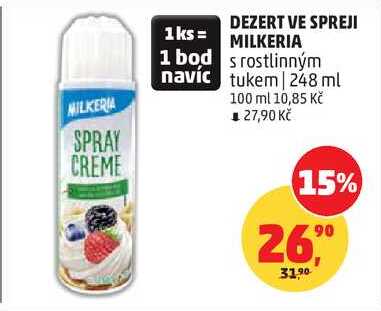 DEZERT VE SPREJI MILKERIA s rostlinným navíc tukem, 248 ml